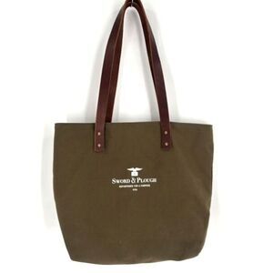 Sword & Plough Aspen Ideas Festival Upcycled Olive Green Canvas Tote Bag Leather